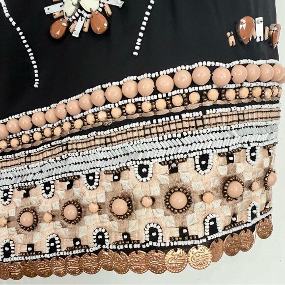 H&M Black Tan Cream Embroidered Beaded Jewel Embellished Tribal Mini Skirt NEW - Picture 11 of 15